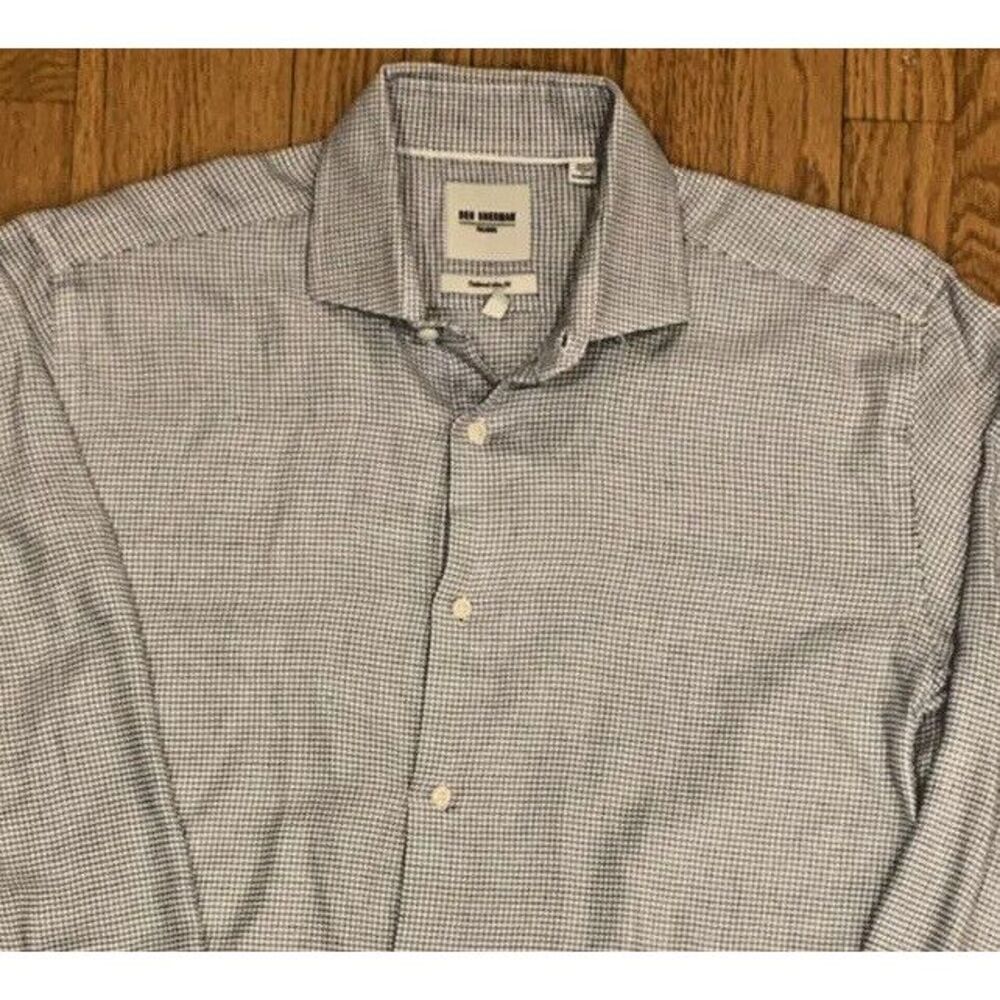 BEN SHERMAN  MENS SHIRT ‎ size L Light BLUE WHITE CHECKED